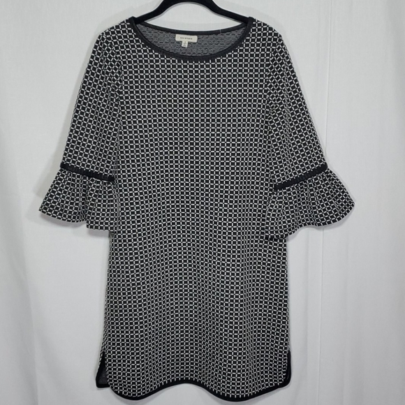 Max Studio Bell Sleeves Boat Neck Geometric Dress - Picture 2 of 10